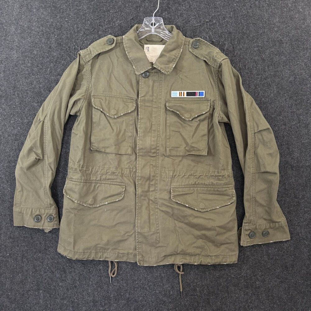 Pilcro Military Jacket Women's Small Green Cotton Twill Utility Embroidered